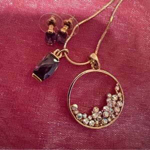 Two Pendants, one necklace and earrings. (Amethyst and Iridescent Crystals)